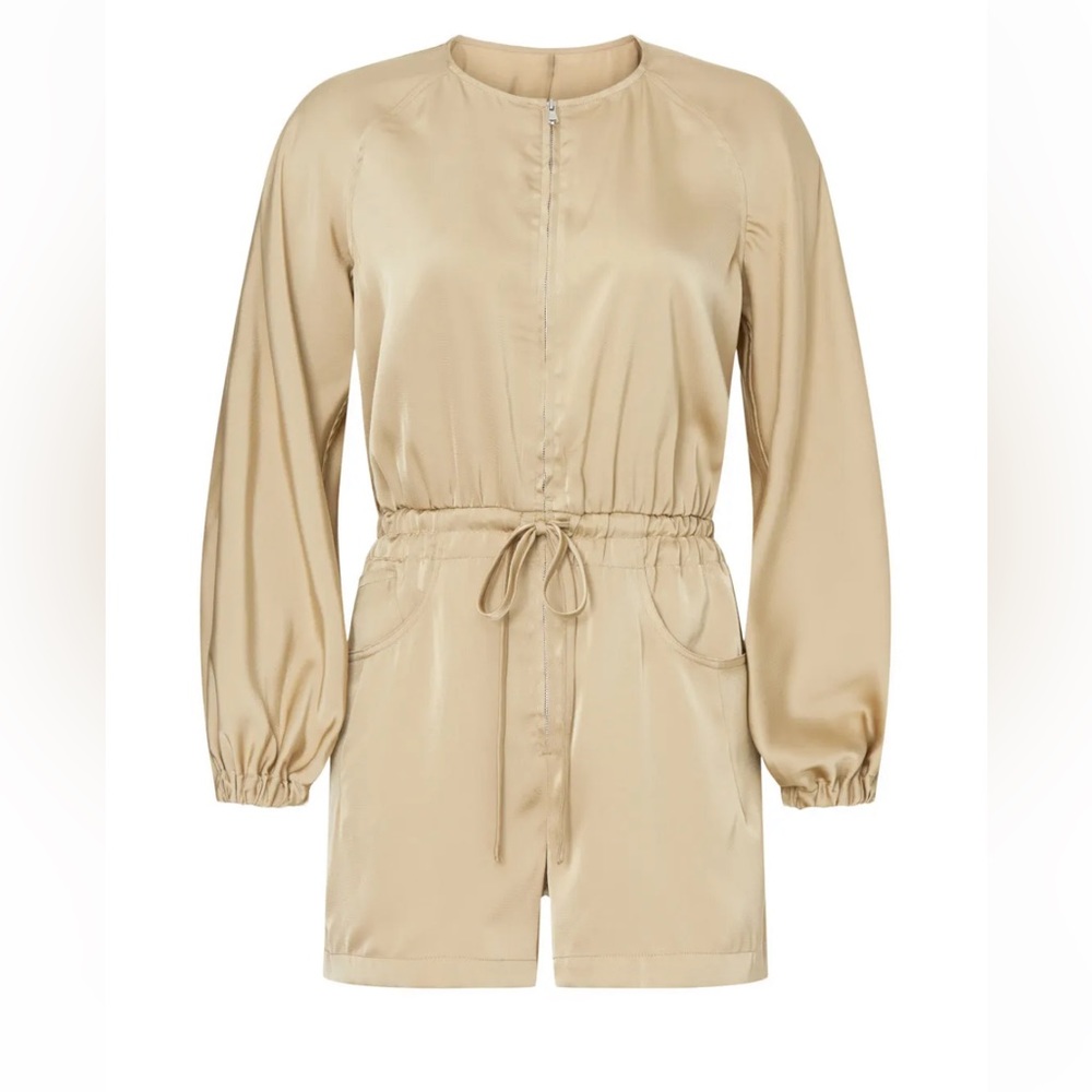 Thakoon gold romper long sleeve shorts satin metallic utility safari sz 10 snags - Picture 2 of 14